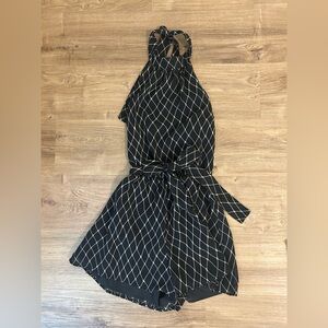 Bacio Black and Tan Halter Romper